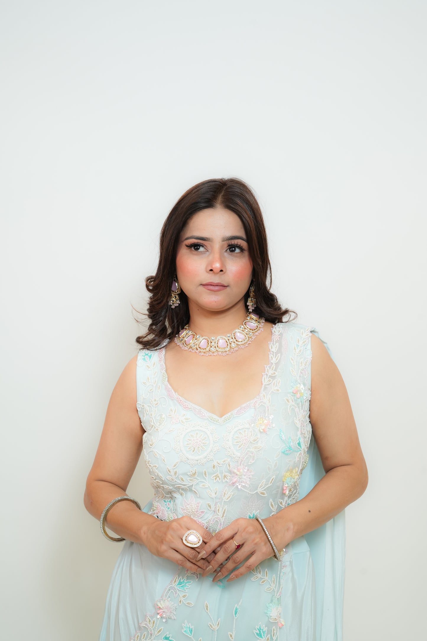 Pastel blue drape saree