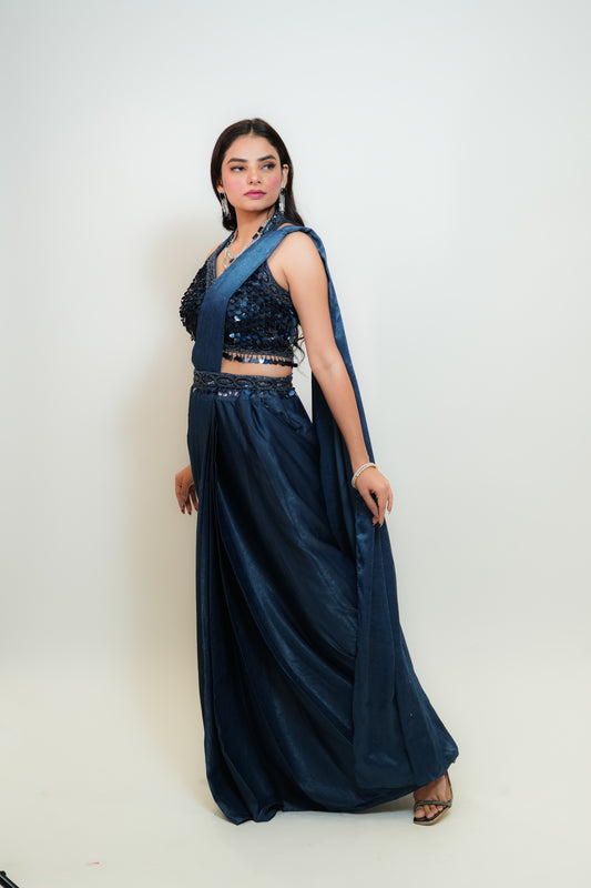 Blue drape magic saree