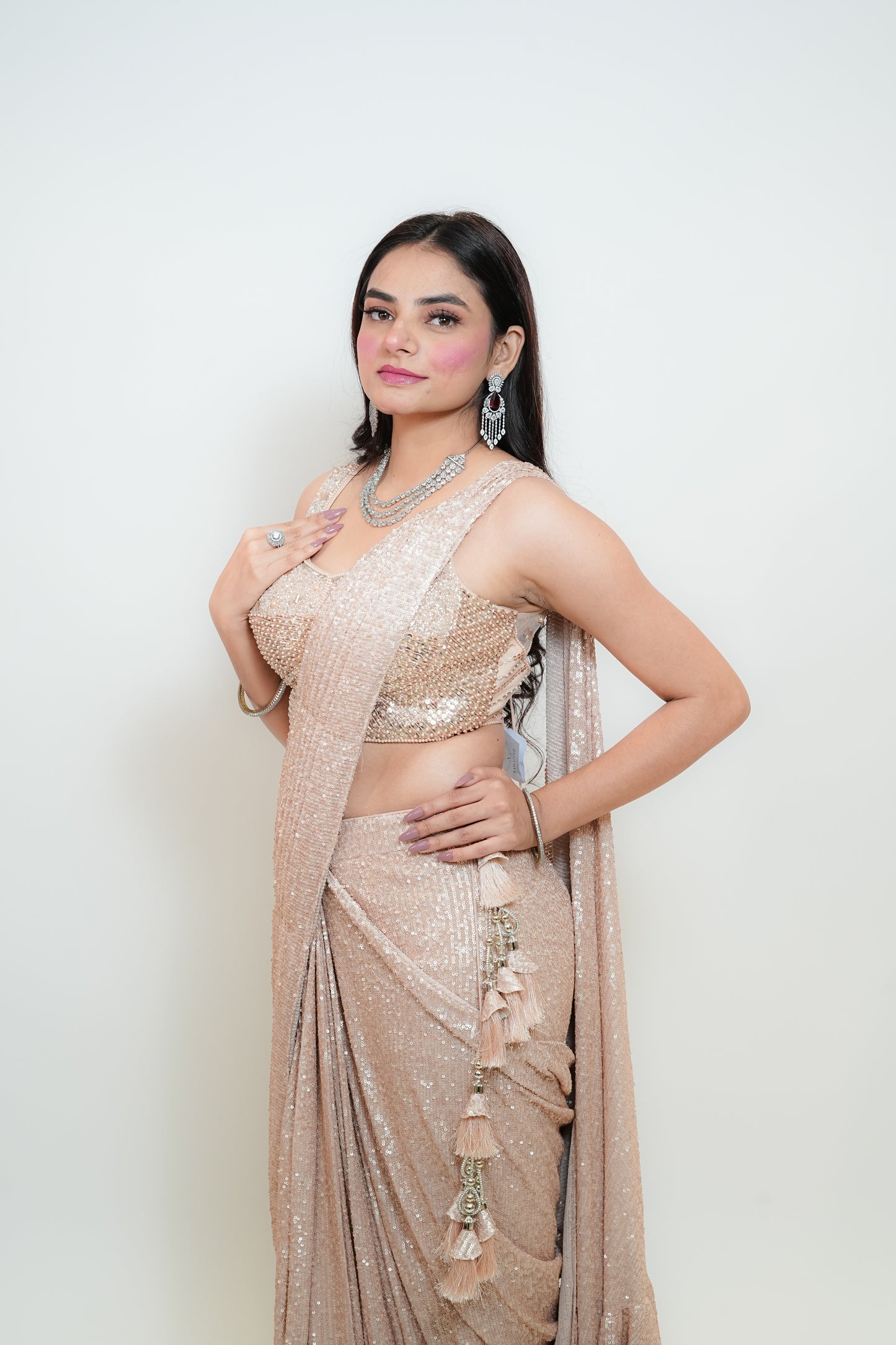 Golden mist drape saree