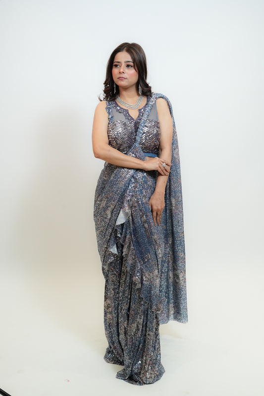 Sequenced drape saree