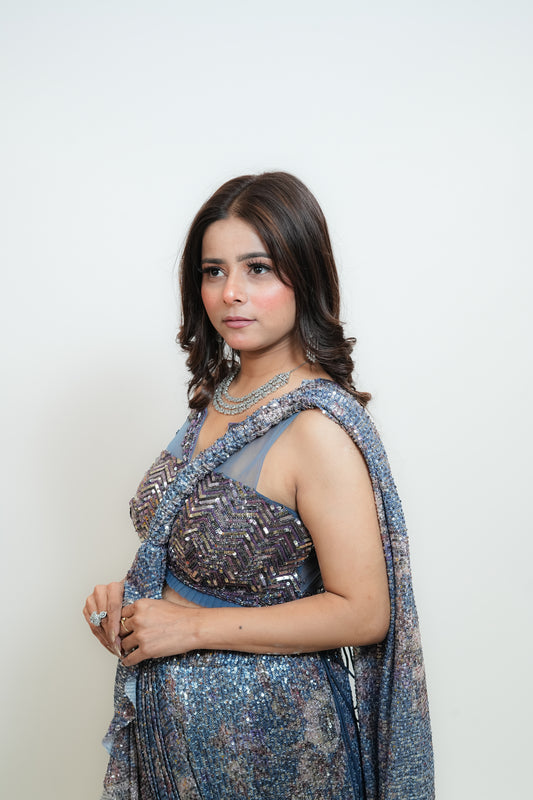 Sequenced drape saree