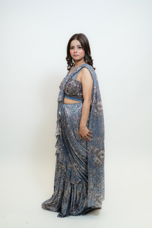 Sequenced drape saree
