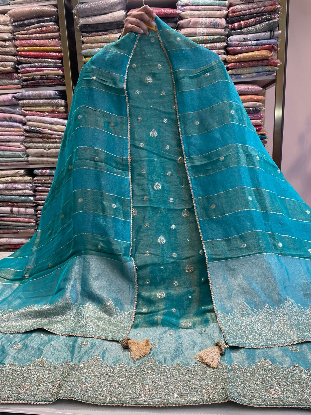 Tissue Suit with Zari Handwork
