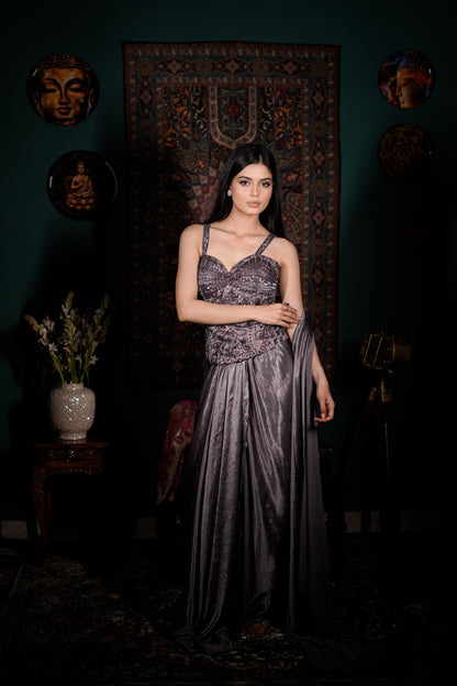 Celestial Noir & Silver Hand Embellished Indo-Western Ensemble