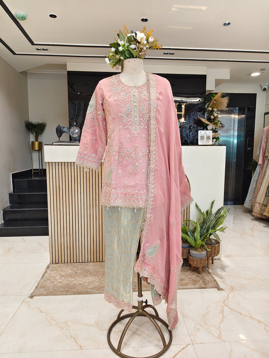 Pink & Blue Farshi Salwar Set