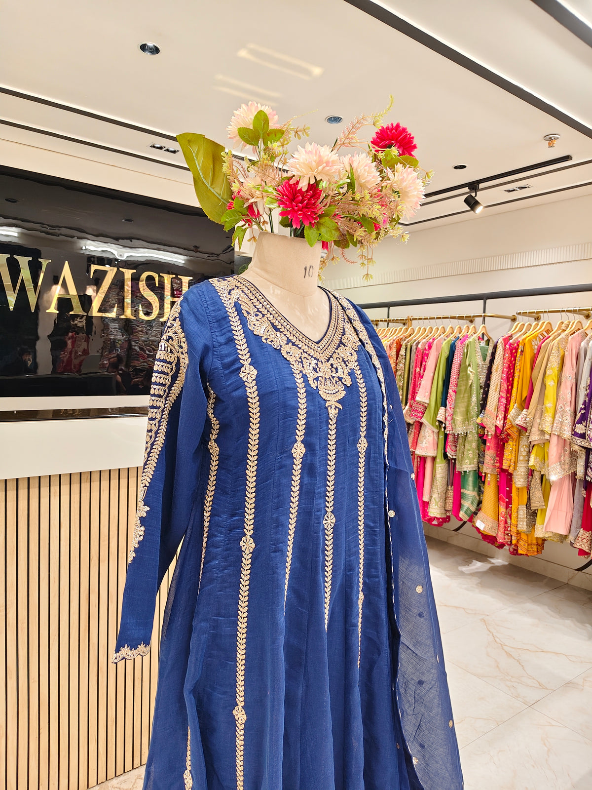 Blue Cotton Anarkali Set