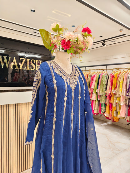 Blue Cotton Anarkali Set