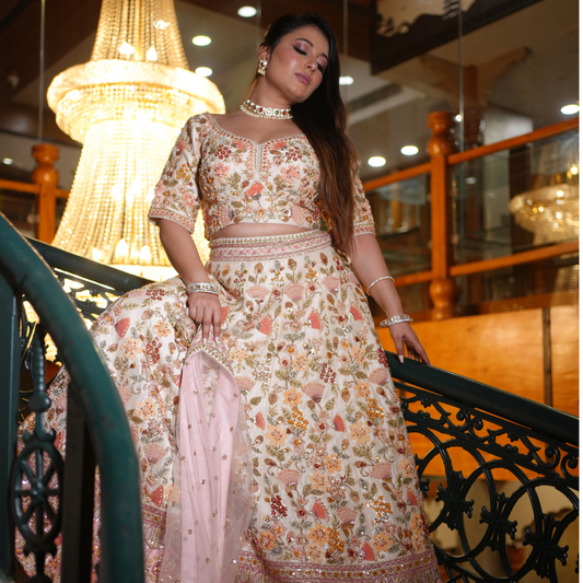 Ivory Flower Garden Bridal Lehenga