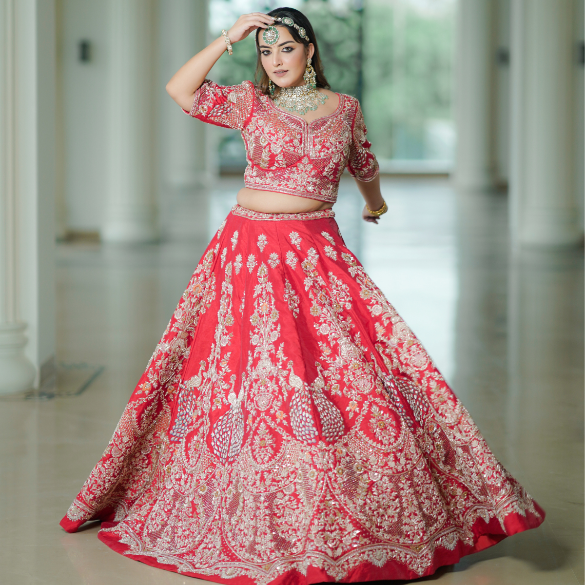 Beautiful Red Bridal Lehenga with Intricate Work