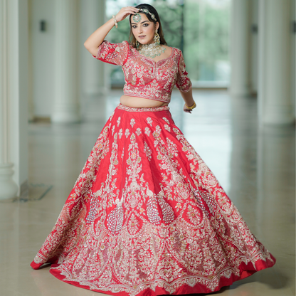 Beautiful Red Bridal Lehenga with Intricate Work
