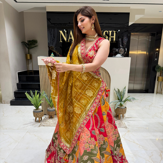 Rang-e-Gul” – Red Multihued Lehenga Set