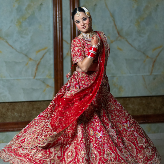 Peacock Glory Red Lehenga