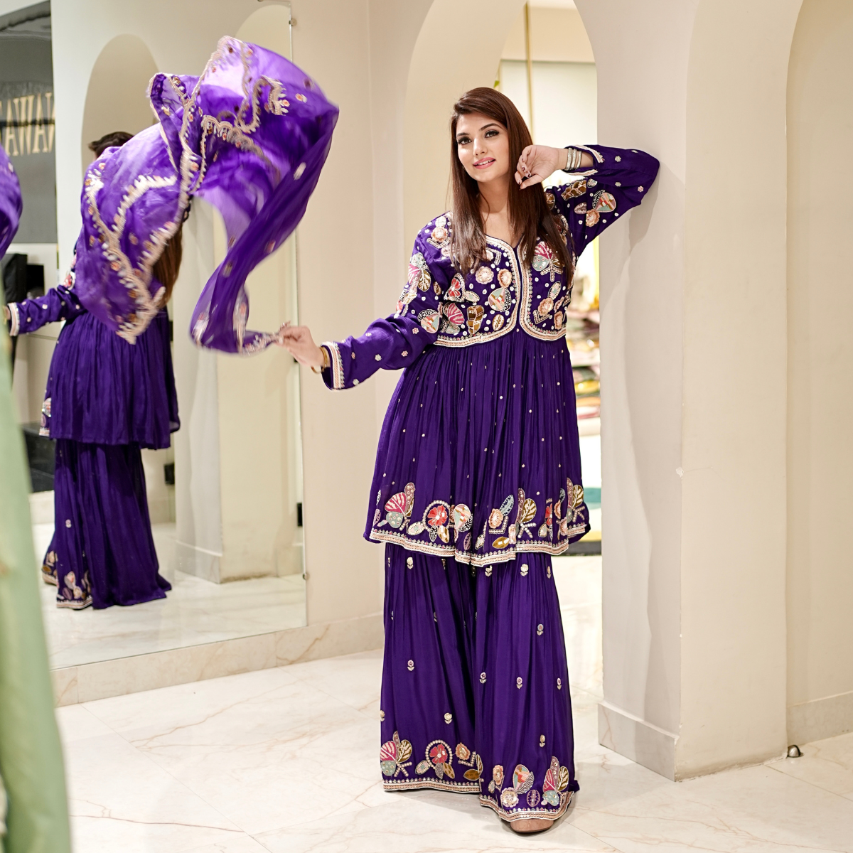 Purple Peplum Plazzo Set