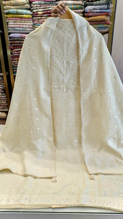 Elegant Linen Suit with Zari Work & Matching Dupatta