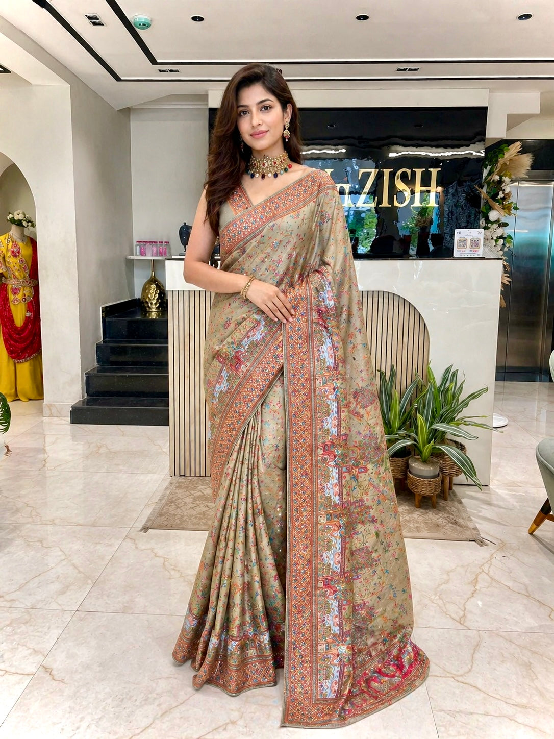• Pista Green Kashmiri Kanni Silk saree with elegant Kardhana work
• Designer party wear saree with silk blouse and four side border
• Luxury festive saree for women in soft pista green shade
• Wedding wear ethnic saree with rich handwork and graceful finish
• Stylish Kashmiri Kanni Silk saree perfect for festive occasions