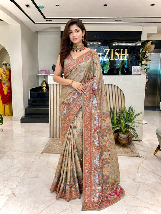 • Pista Green Kashmiri Kanni Silk saree with elegant Kardhana work
• Designer party wear saree with silk blouse and four side border
• Luxury festive saree for women in soft pista green shade
• Wedding wear ethnic saree with rich handwork and graceful finish
• Stylish Kashmiri Kanni Silk saree perfect for festive occasions