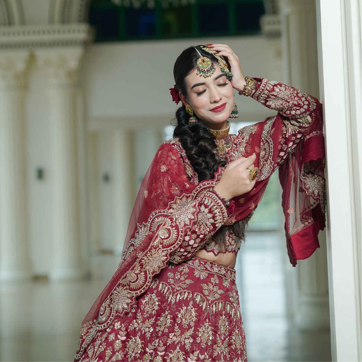 Red Majestic Trail Lehenga with Intricate Hand Embroidery