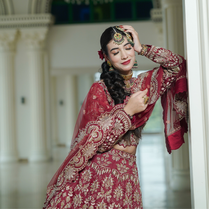 Red Majestic Trail Lehenga with Intricate Hand Embroidery