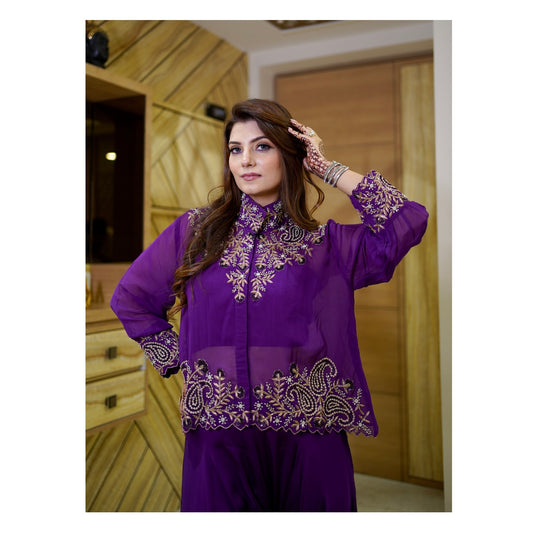 Purple Organza Top with Harem Pants