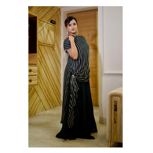 Green Embellished Gown with Skirt