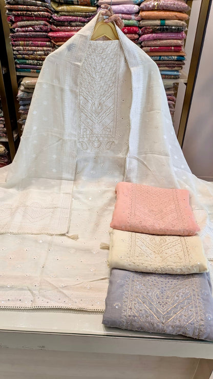 Premium Linen Cotton Unstitched Suit with Zari Work & Matching Dupatta
Designer Linen Cotton Suit Set in Grey, Lemon, Peach & White with Cotton Bottom
Elegant Linen Cotton Dress Material with Zari Work and Stylish Cotton Dupatta
Festive Wear Linen Cotton Suit with Comfortable Cotton Bottom and Zari Design
Luxury Linen Cotton Unstitched Suit for Casual and Traditional Occasions