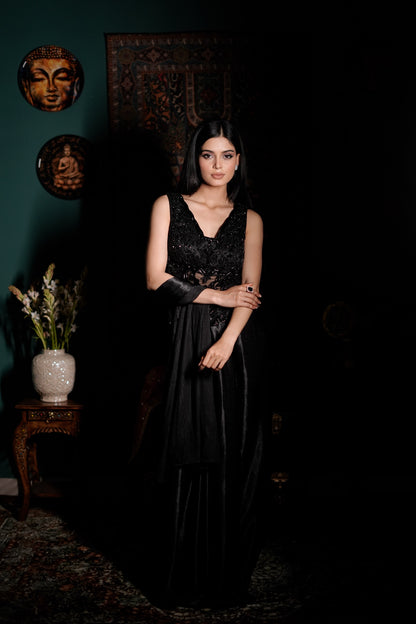 Noir Hand Embellished Western Dress