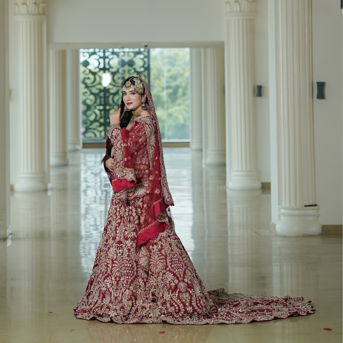 Red Majestic Trail Lehenga with Intricate Hand Embroidery