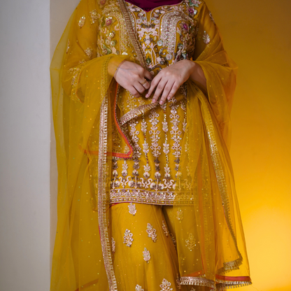 Yellow Hand Embellished Garara Suit