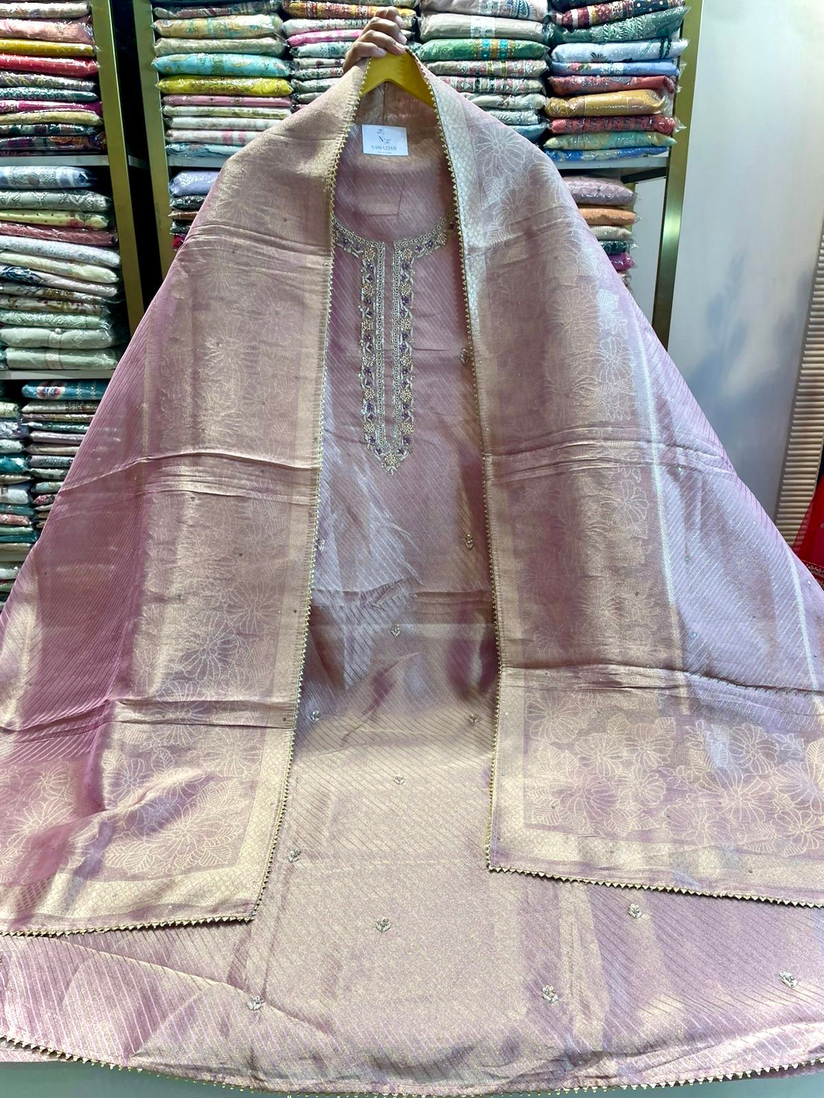 Tissue Unstitched Suit with Zardozi