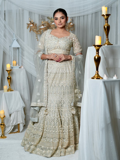 Ivory White Fish Cut Lehenga