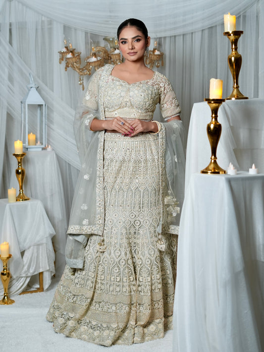 Ivory White Fish Cut Lehenga
