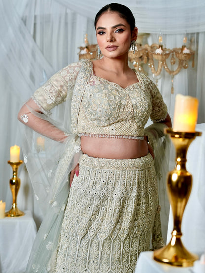 Ivory White Fish Cut Lehenga