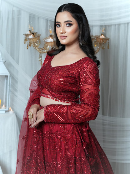 Crimson Red Embellished Lehenga