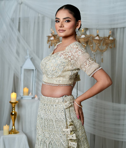 Ivory White Fish Cut Lehenga