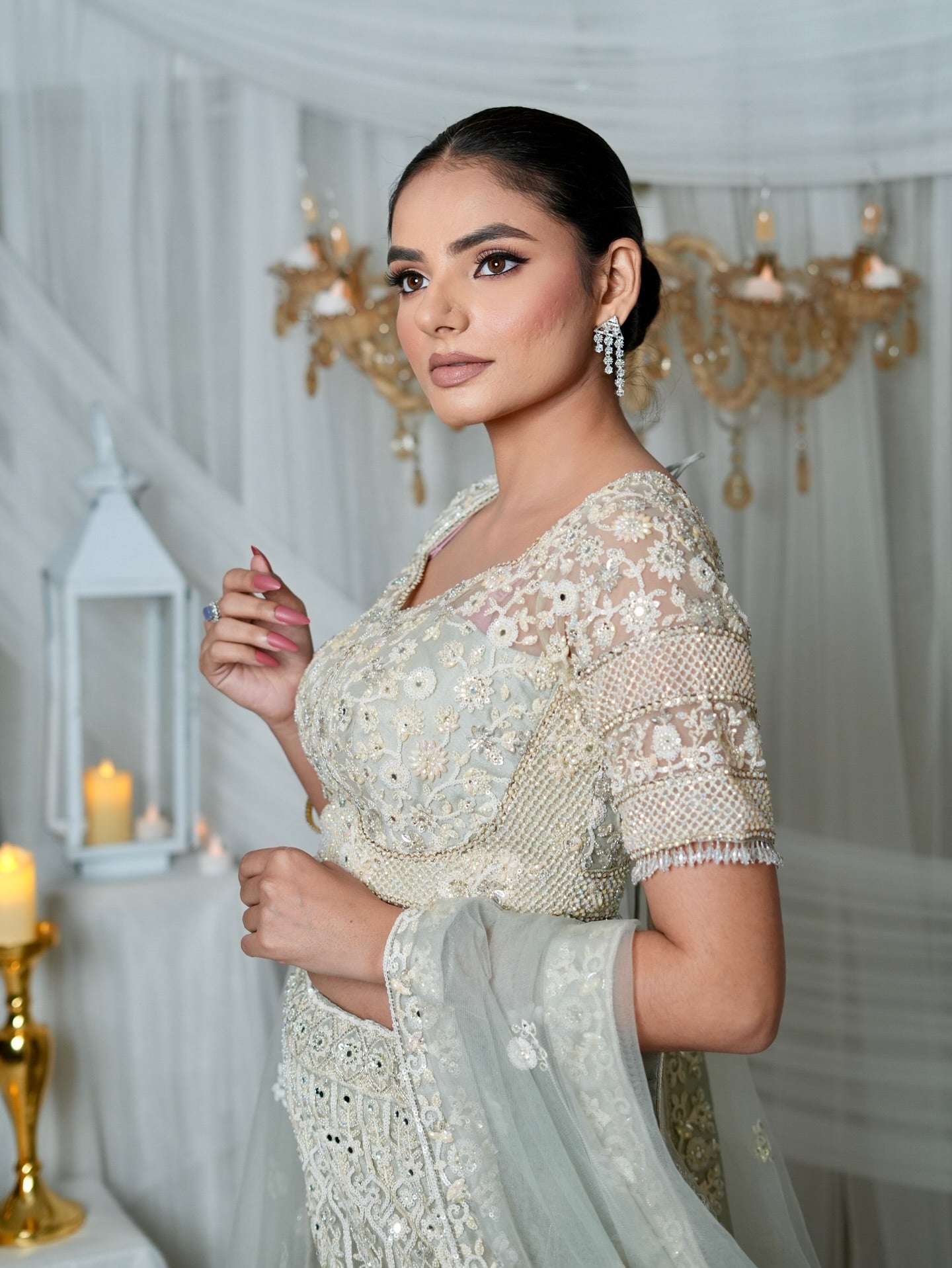 Ivory White Fish Cut Lehenga
