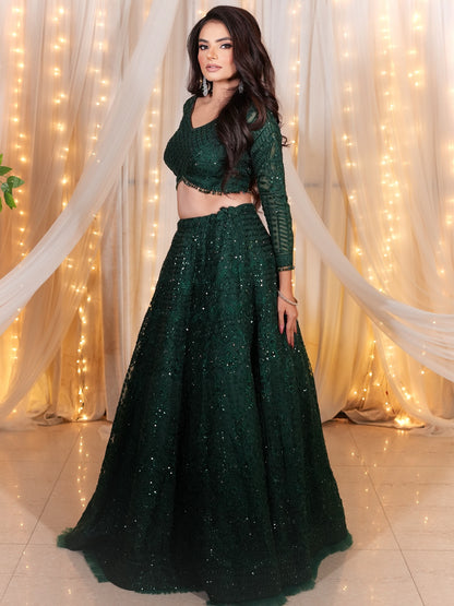 Bottle Green Embellished Lehenga