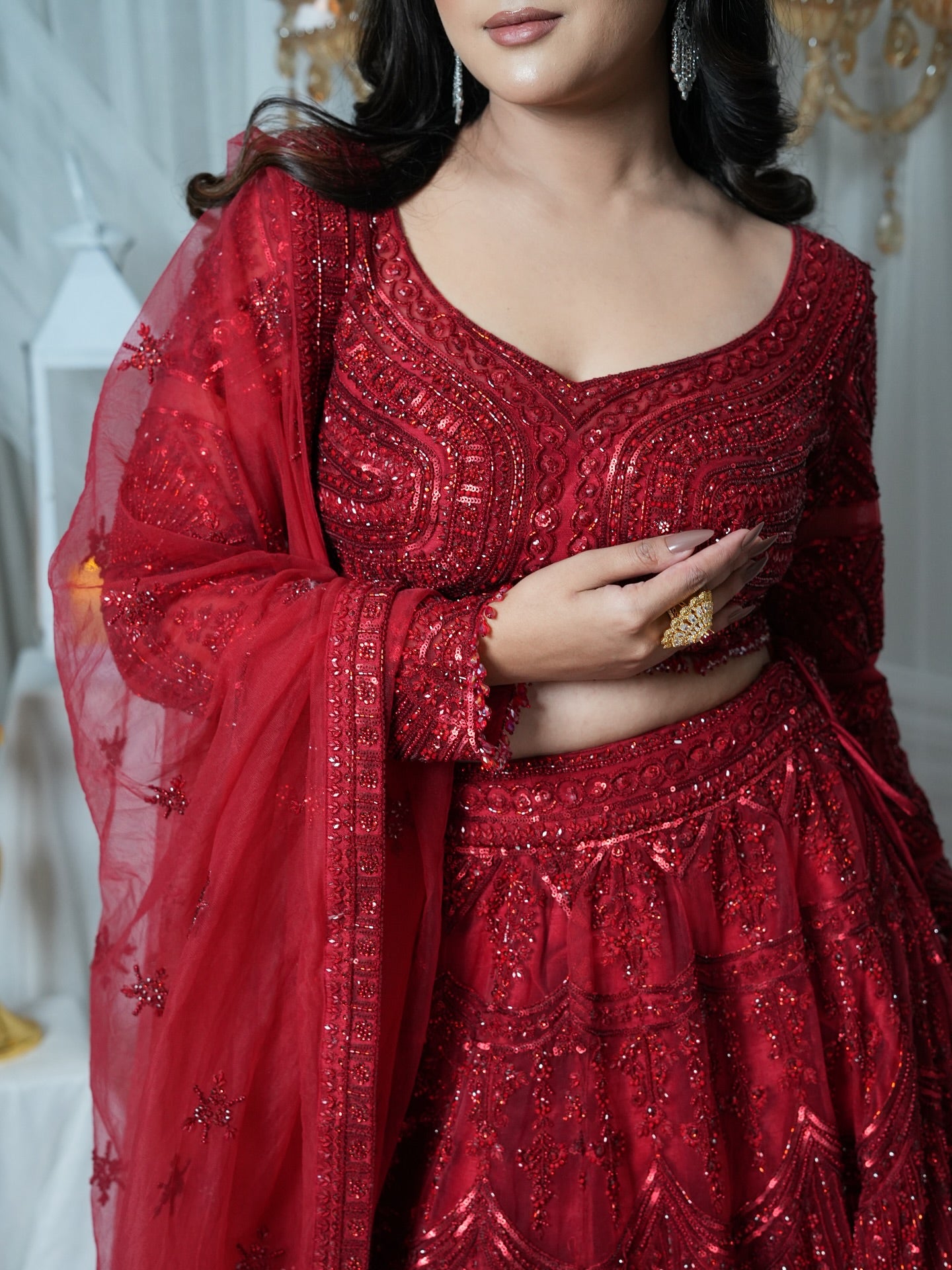 Crimson Red Embellished Lehenga