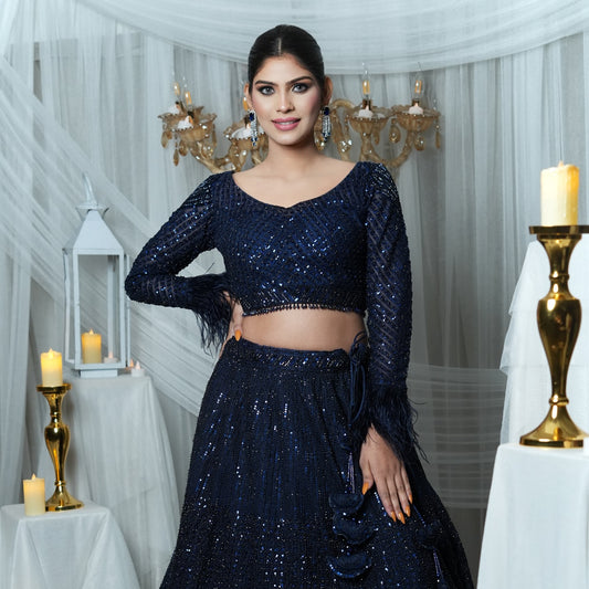 Blue Embellished Cocktail Lehenga