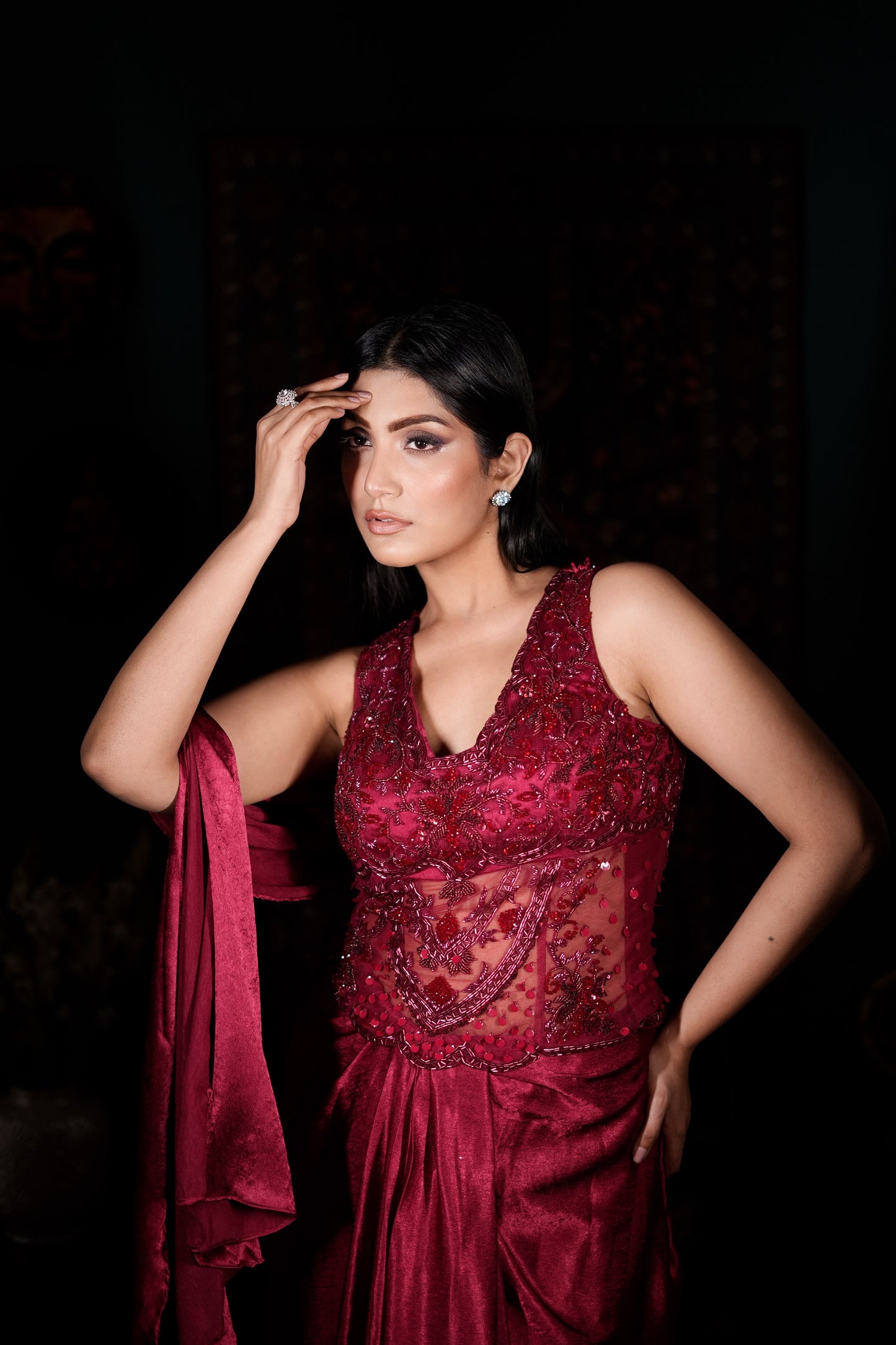 Ruby Royale Hand Embellished Western Dress