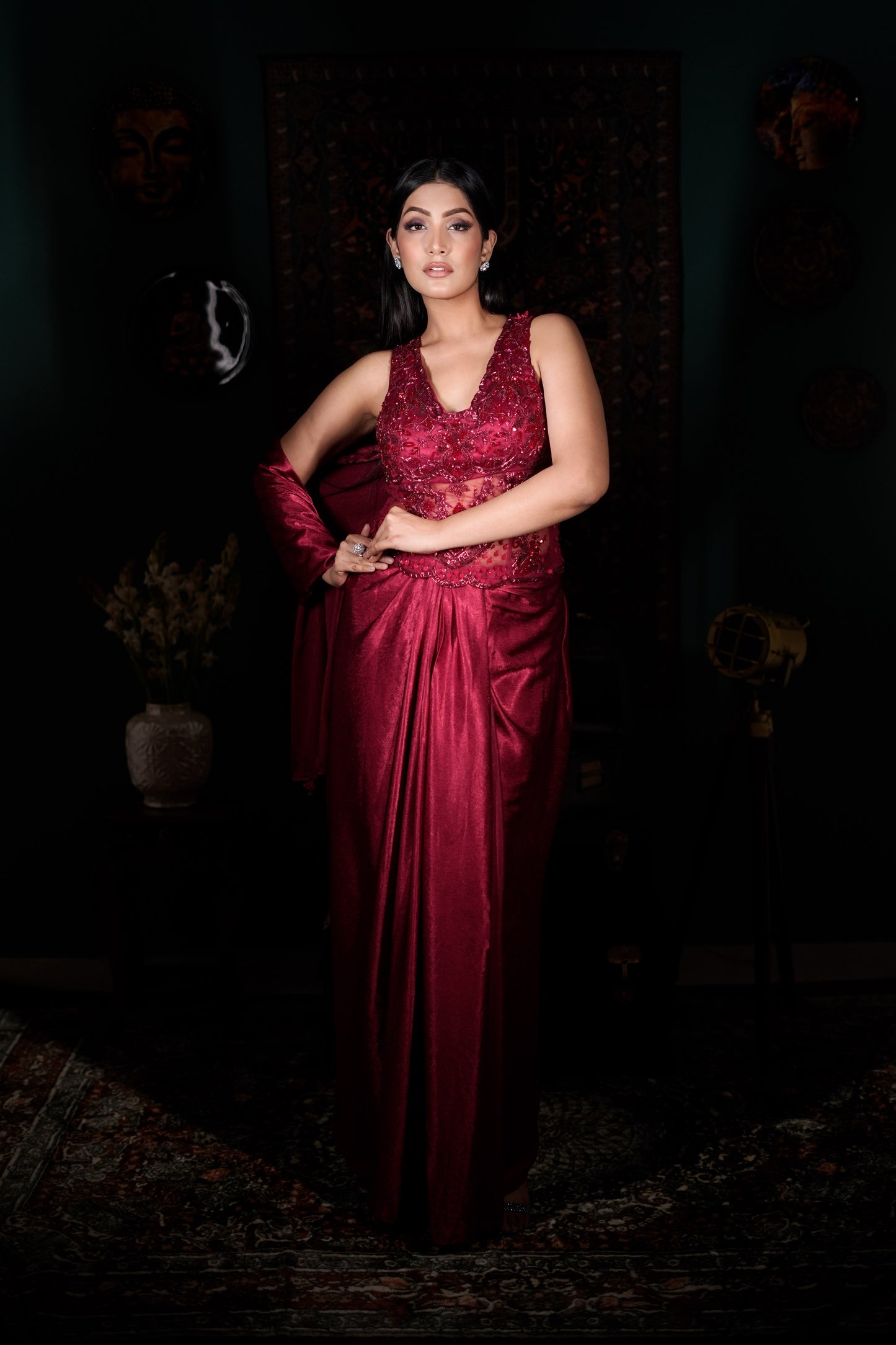 Ruby Royale Hand Embellished Western Dress