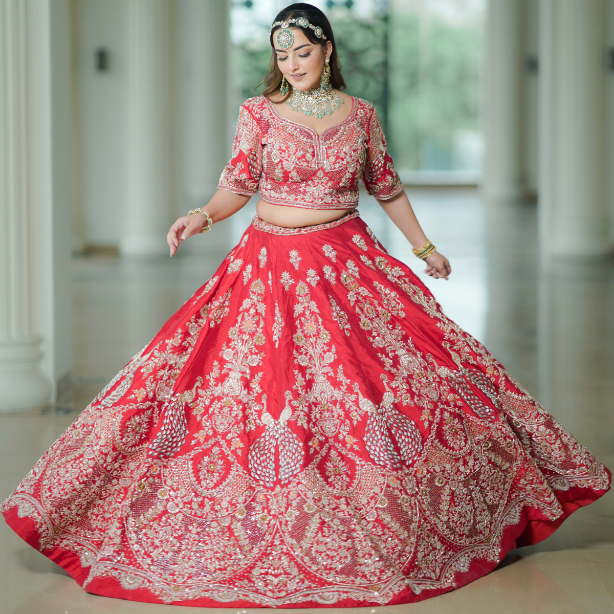 Beautiful Red Bridal Lehenga with Intricate Work