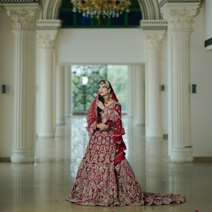 Red Majestic Trail Lehenga with Intricate Hand Embroidery