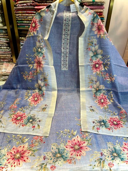 Linen Tissue Floral Summer Suit