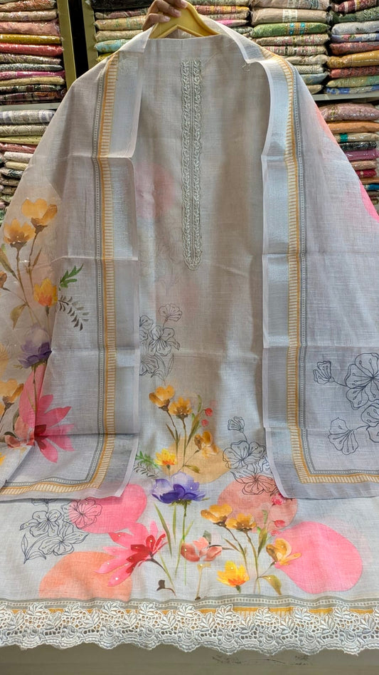 Linen Floral Suit with Highlight