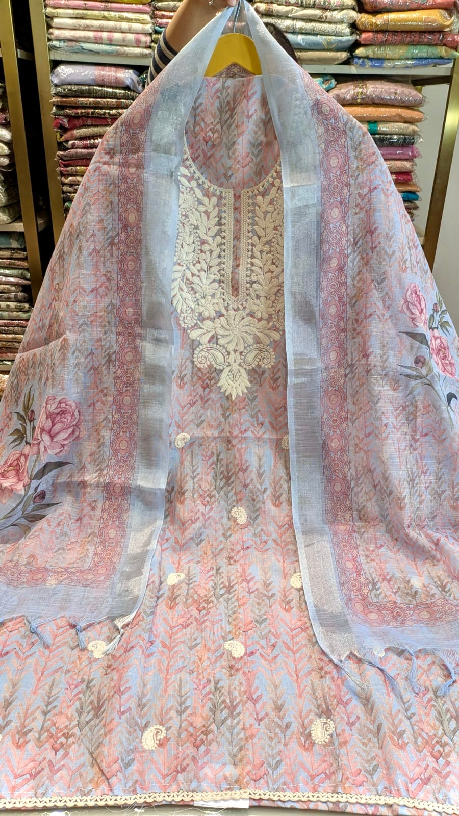Linen Printed Suit with Thread Work