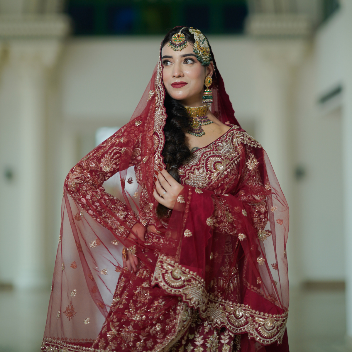 Red Majestic Trail Lehenga with Intricate Hand Embroidery