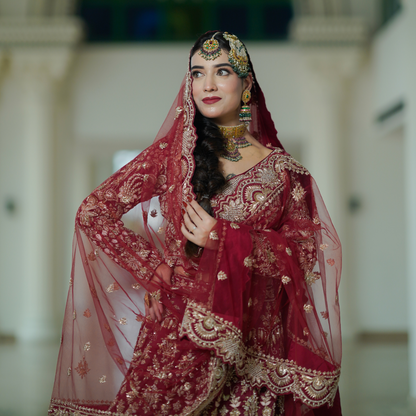 Red Majestic Trail Lehenga with Intricate Hand Embroidery