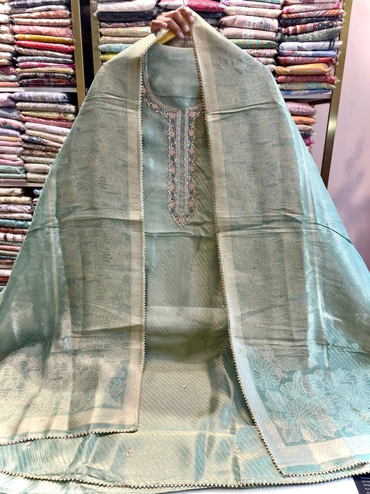 Tissue Unstitched Suit with Zardozi