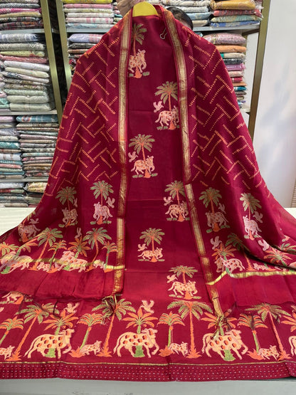 Cotton Unstitched Suit with Printed Cotton Dupatta