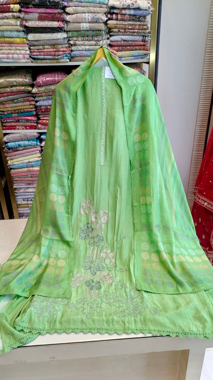 Pista Green Muslin Cotton Unstitched Suit
Polka Dot Designer Suit for Women
Muslin Cotton Ethnic Suit Set
Party Wear Pista Green Unstitched Suit
Premium Polka Dot Muslin Suit